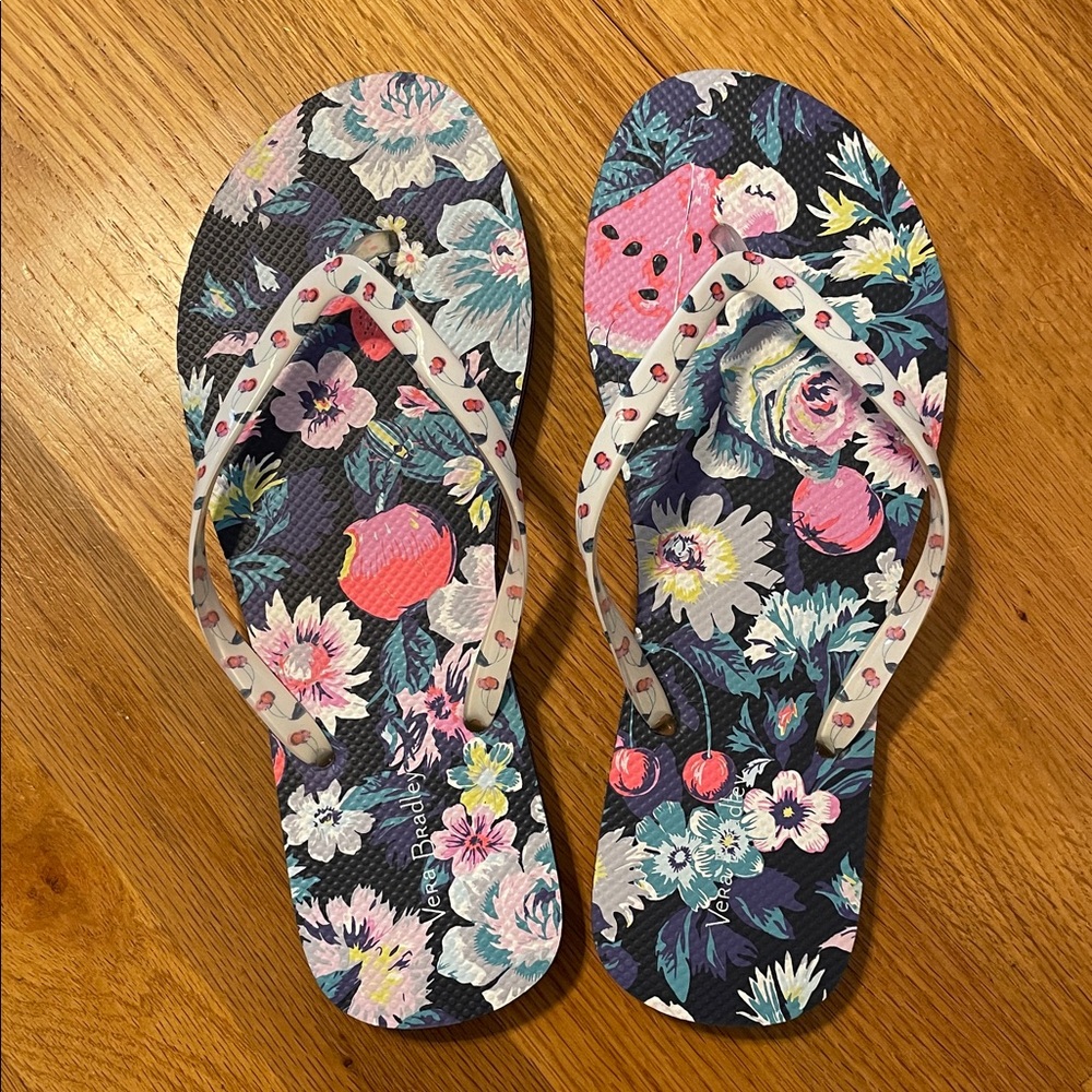 Vera Bradley Floral Flip Flops in Pink and Blue